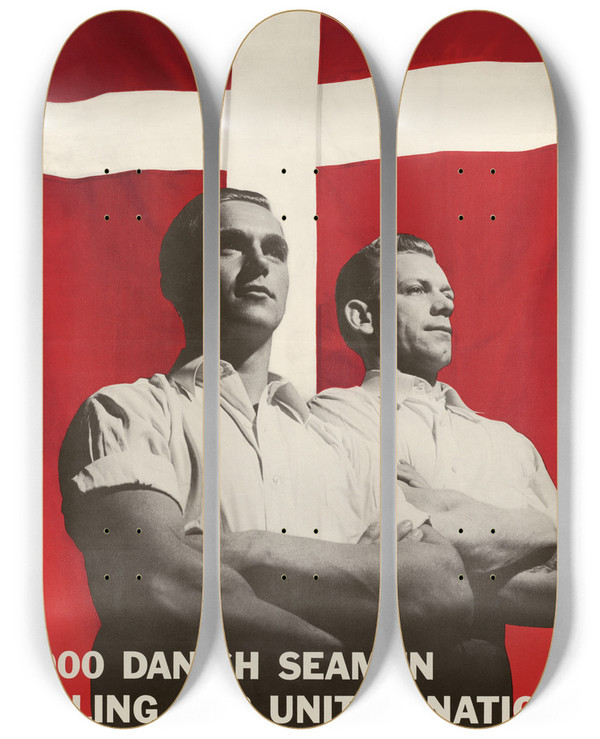 Triptych art skateboard deck of Louise Dahlwolfe 5000 Danish Seamen Sailing For United Nations by Louise Dahl-Wolfe (1895-1989)
