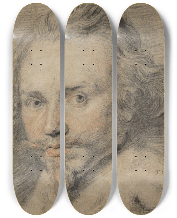 Triptych art skateboard deck of Pieter Claesz Soutman Portrait Of A Man by Pieter Claesz Soutman (1580-1657)