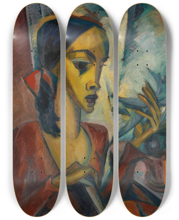 Triptych art skateboard deck of Dorothea Maetzeljohannsen Annemarie I Am Fenster by Dorothea Maetzel-Johannsen (1886-1930)