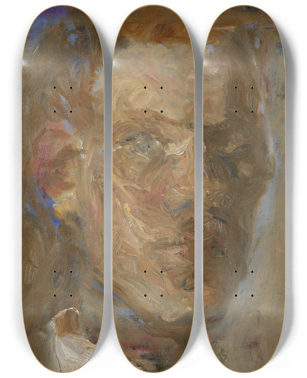 Triptych art skateboard deck of Karl Schou Seilfportrait by Karl Schou (1870-1938)