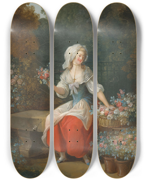 Triptych art skateboard deck of Jeanfrdric Schall A Flower Seller by Jean-Frdric Schall (1752-1825)