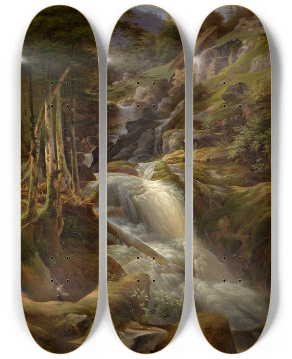 Triptych art skateboard deck of Carl Ludwig Frommel Der Triberger Wasserfall_2 by Carl Ludwig Frommel (1789-1863)