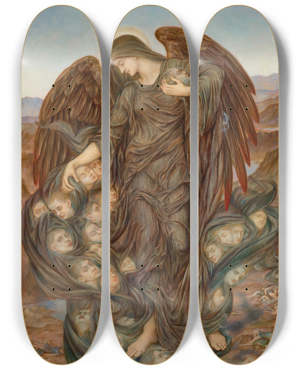Triptych art skateboard deck of Evelyn De Morgan The Field Of The Slain by Evelyn De Morgan (1855-1919)