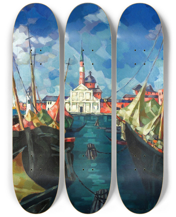 Triptych art skateboard deck of Konrad Mgi Veneetsia by Konrad Magi (1878-1925)