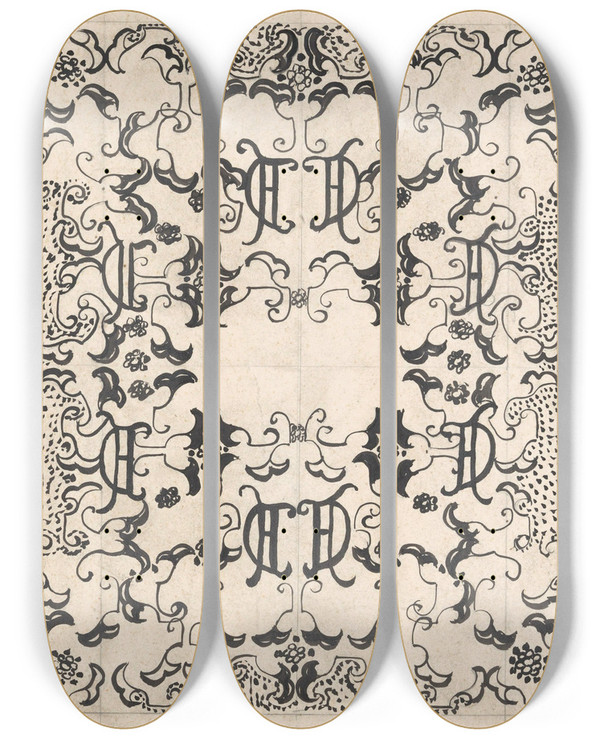 Triptych art skateboard deck of Carel Adolph Lion Cachet Ontwerp Voor Een Omslag Voor Een Uitgave Van Honor Daumier En Erich Klossowski Mnchen 1908_2 by Carel Adolph Lion Cachet (1864-1945)