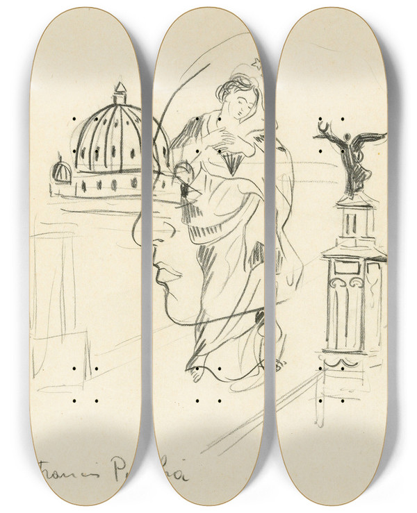 Triptych art skateboard deck of Francis Picabia Transparence by Francis Picabia (1879-1953)