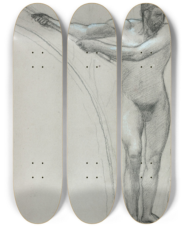 Triptych art skateboard deck of Pierre Puvis De Chavannes Homme Debout Brandissant Une Hache by Pierre Puvis De Chavannes (1824-1898)