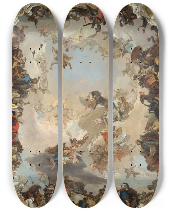 Triptych art skateboard deck of Giovanni Battista Tiepolo Allegory Of The Planets And Continents by Giovanni Battista Tiepolo (1696-1770)