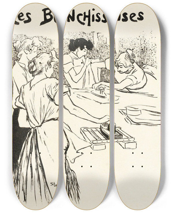 Triptych art skateboard deck of Thophile Alexandre Steinlen Les Blanchisseuses by Theophile Alexandre Steinlen (1859-1923)