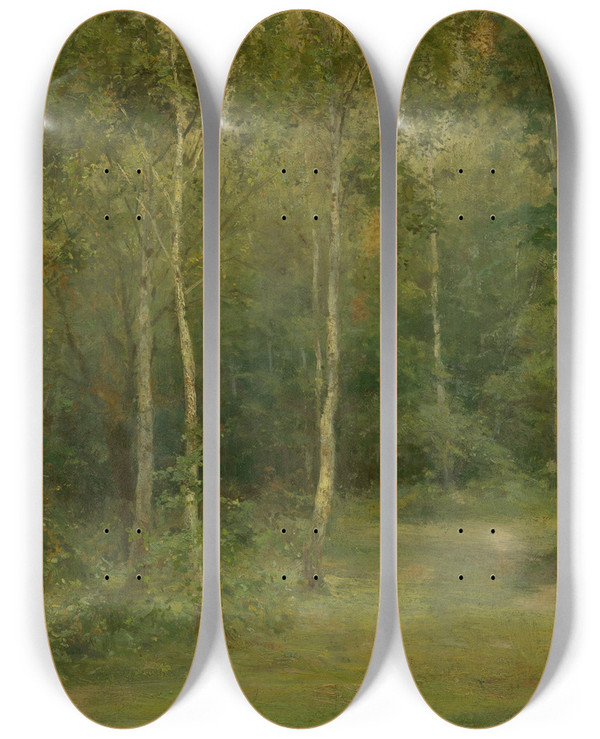 Triptych art skateboard deck of Udovt Ordk Wooded Landscape With Little Birches_2 by udovt ordk (1865-1937)