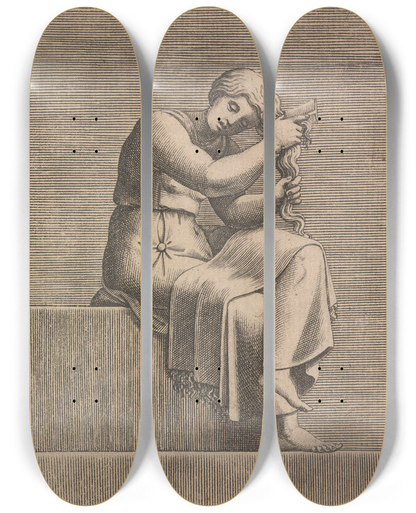 Triptych art skateboard deck of Adamo Scultori Ancestor Of Christ From Aminadab Lunette Right Figure by Adamo Scultori (1530-1585)