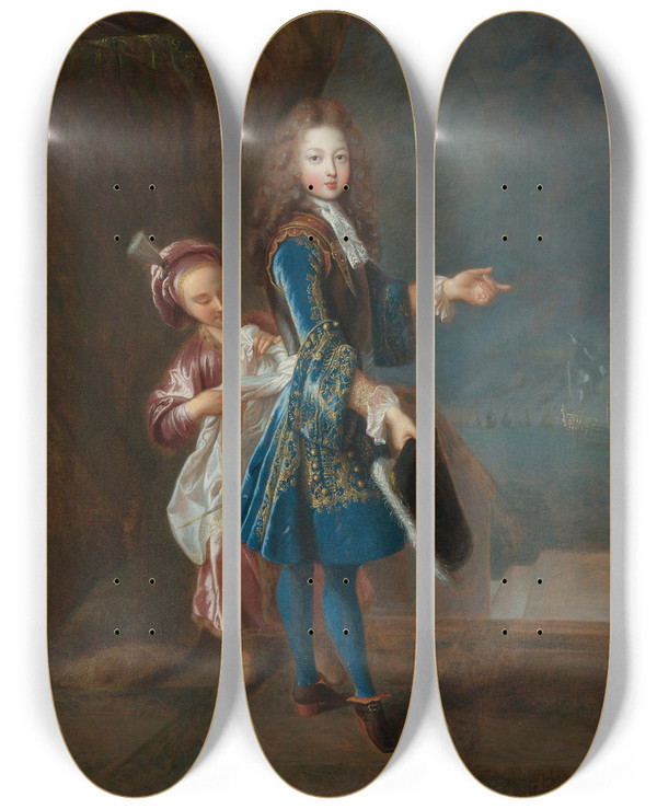 Triptych art skateboard deck of Jeanfranois De Troy Portrait Of Louis Alexandre De Bourbon Comte De Toulouse by Jean-Franois de Troy (1679-1752)