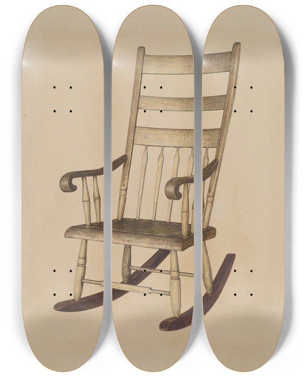 Triptych art skateboard deck of Raymond Neumann Rocking Chair by Raymond Neumann