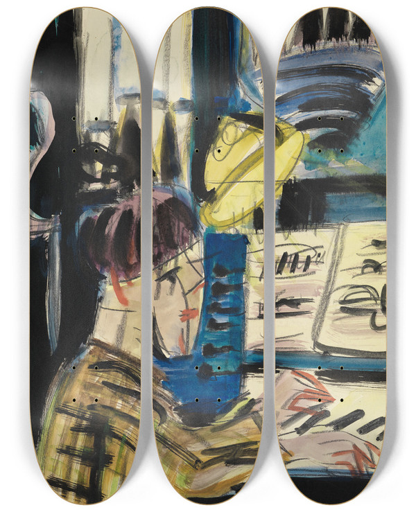Triptych art skateboard deck of Ernst Ludwig Kirchner Orgelspieler by Ernst Ludwig Kirchner (1880-1938)