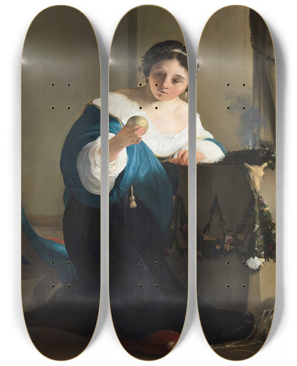 Triptych art skateboard deck of Paulus Bor Cydippe With The Apple Of Acontius by Paulus Bor (1601-1669)