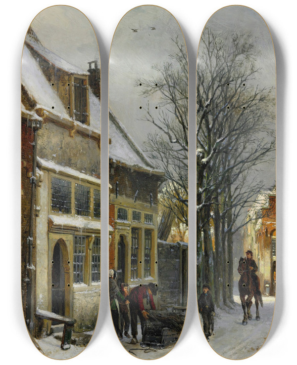 Triptych art skateboard deck of Cornelis Springer A View Of Haarlem by Cornelis Springer (1817-1891)