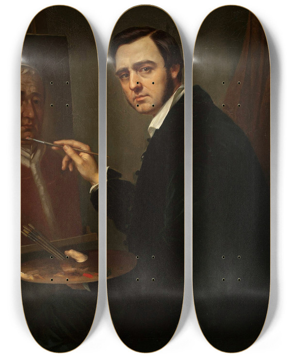 Triptych art skateboard deck of Ksawery Jan Kaniewski Selfportrait by Ksawery Jan Kaniewski (1805-1867)