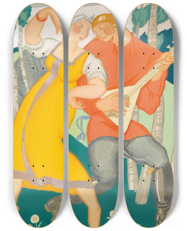 Triptych art skateboard deck of Mikhail Pelopidovich Lattry Balalaika by Mikhail Pelopidovich Lattry (1875-1942)