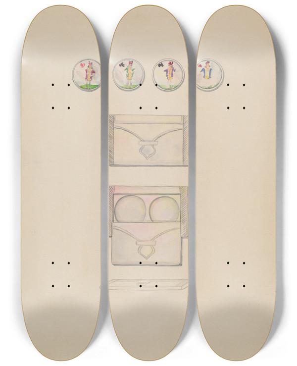 Triptych art skateboard deck of Jean Gordon Card Counters by Jean Gordon