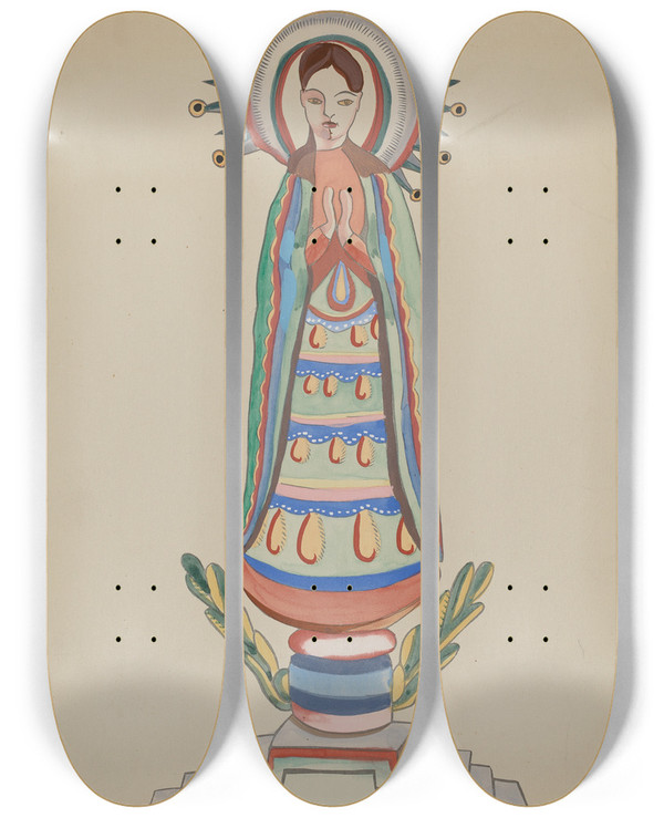 Triptych art skateboard deck of E Boyd New Mexico Bulto Polychromed Wooden Figure_1 by E Boyd (20-)