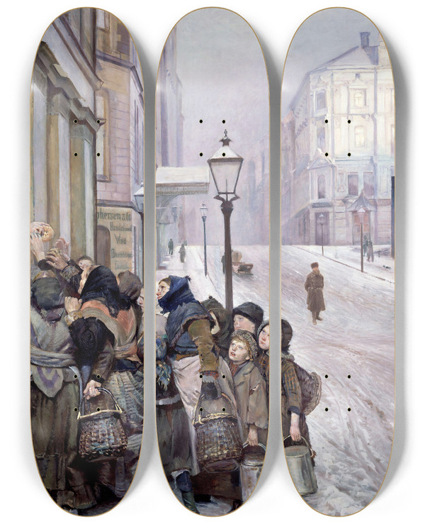 Triptych art skateboard deck of Christian Krohg Struggle For Survival by Christian Krohg (1852-1925)