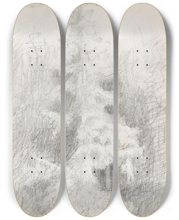 Triptych art skateboard deck of Adolph Tidemand Trestudie Hen_1 by Adolph Tidemand (1814-1876)