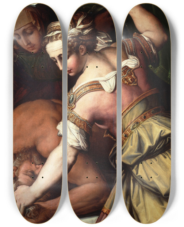 Triptych art skateboard deck of Giorgio Vasari Judith And Holofernes by Giorgio Vasari (1511-1574)