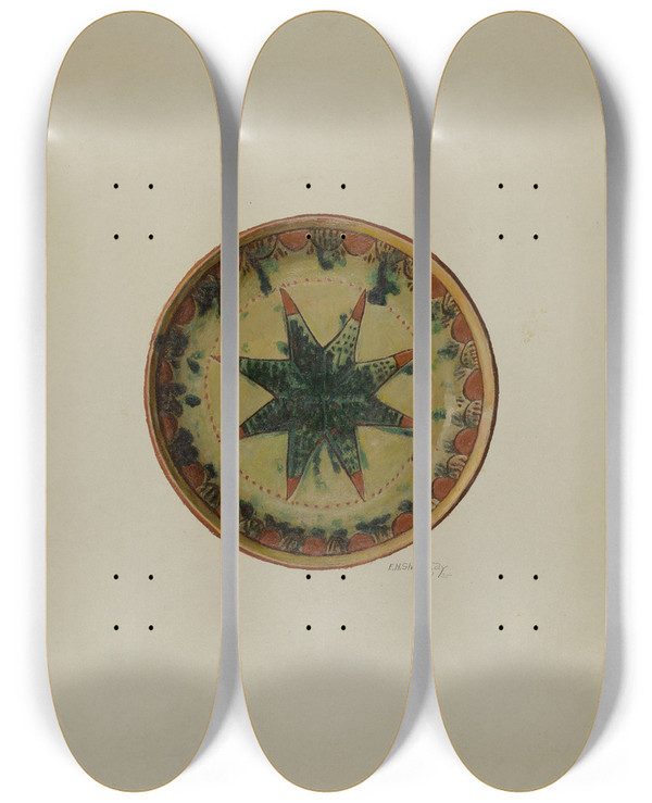 Triptych art skateboard deck of Eugene Shellady Pa German Small Plate by Eugene Shellady