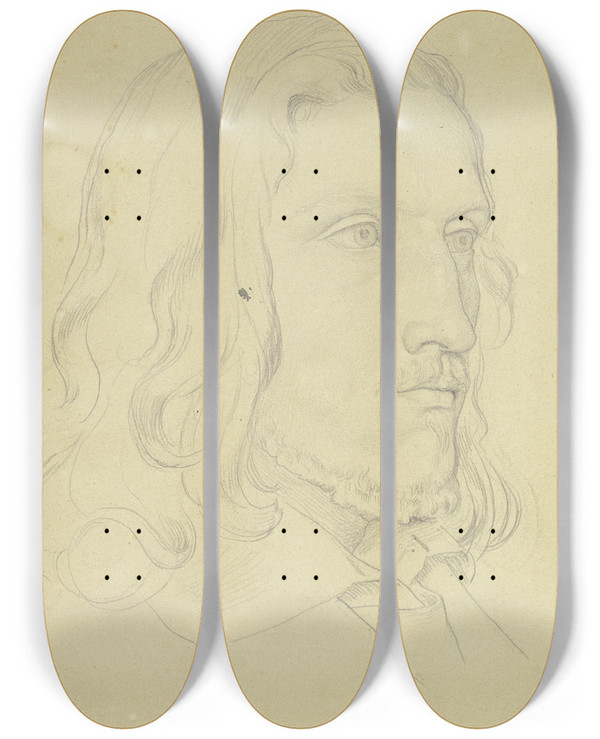 Triptych art skateboard deck of Gustav Kaupert Bildnis Eines Mannes Im Dreiviertelprofil Nach Rechts_1 by Gustav Kaupert (1819-1897)