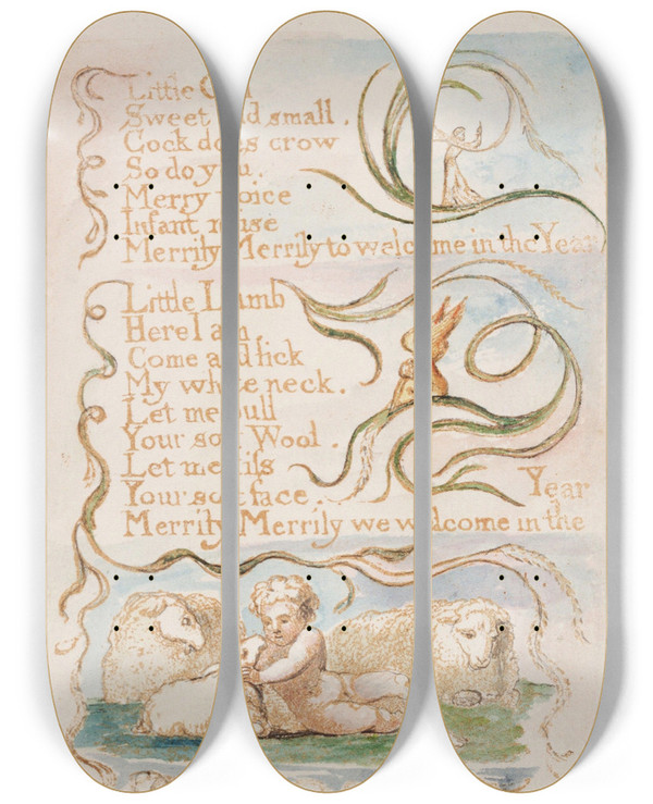 Triptych art skateboard deck of William Blake Pl 8 Spring by William Blake (1757-1827)
