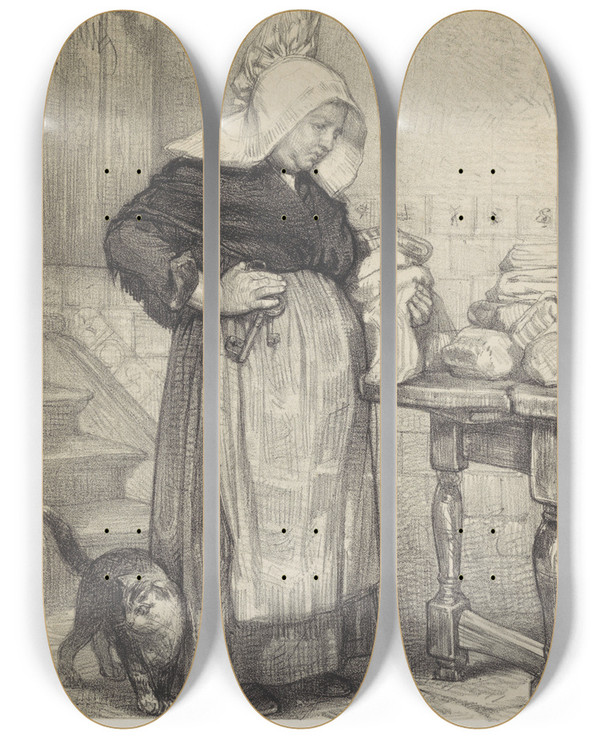 Triptych art skateboard deck of August Alleb Boerin by August Allebe (1838-1927)