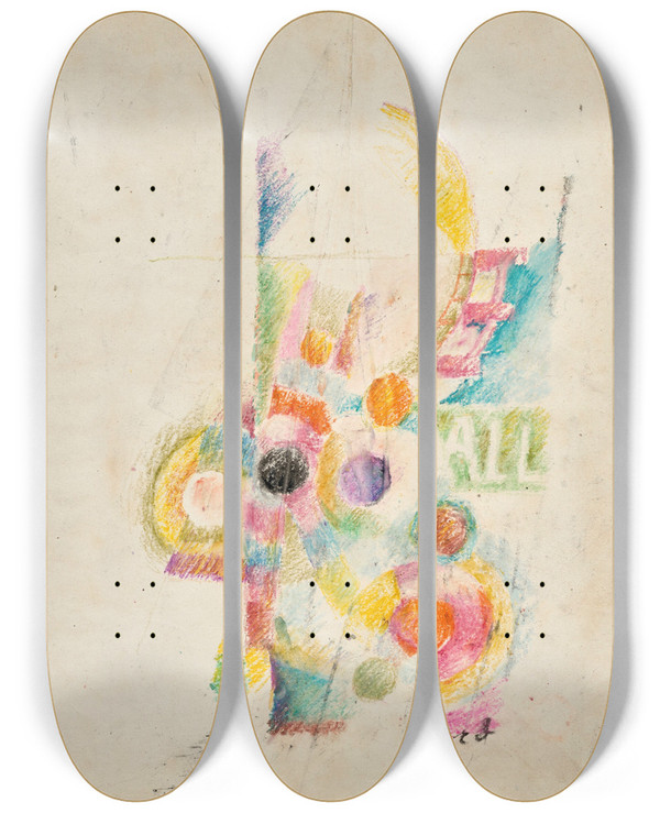 Triptych art skateboard deck of Robert Delaunay Lquipe De Cardiff_2 by Robert Delaunay (1885-1941)
