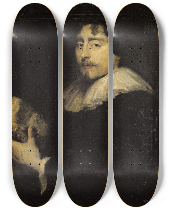 Triptych art skateboard deck of Dutch School Portrait Of An Antiquarian by Dutch School