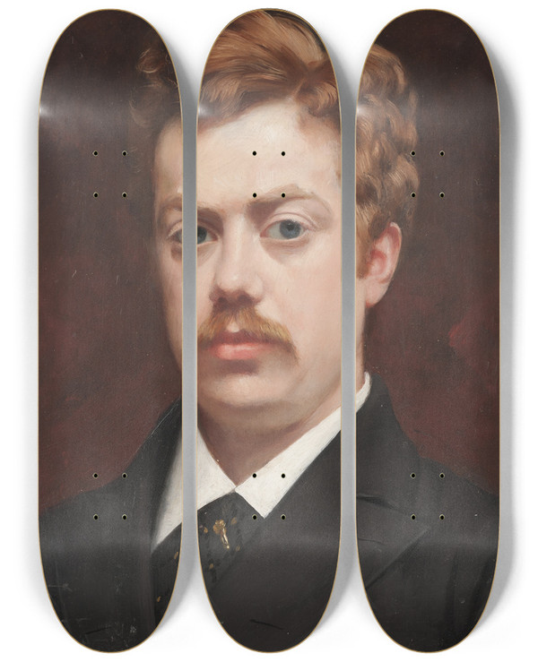 Triptych art skateboard deck of Nils Forsberg Hilmer Forsberg Bank Director by Nils Forsberg (1842-1934)