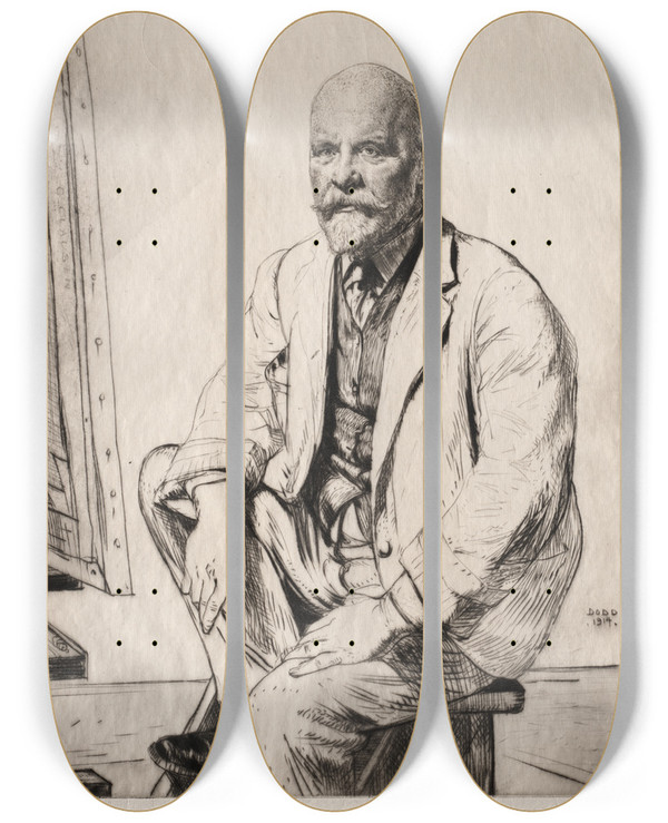 Triptych art skateboard deck of Francis Dodd Sir George Claussen by Francis Dodd (1874-1949)