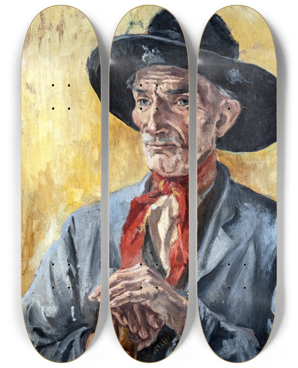 Triptych art skateboard deck of Luce Boyals Portrait Of An Inhabitant Of Rabastens_2 by Luce Boyals (1892-1946)