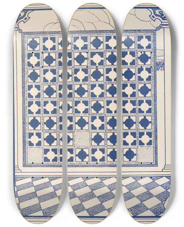 Triptych art skateboard deck of Leopold Flood Brightwits Prince Of Mogadore Pl 01 by Leopold Flood