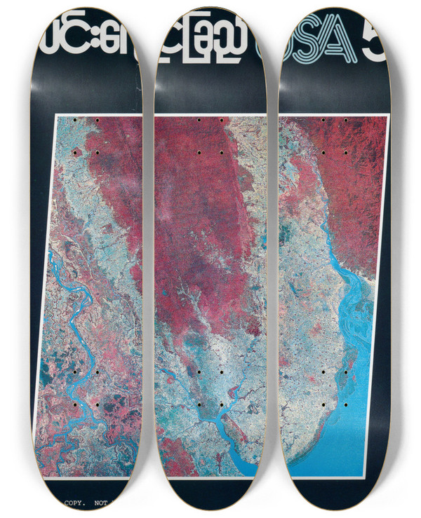 Triptych art skateboard deck of Us Information Agency Usa51 by U S Information Agency (1953-1999)