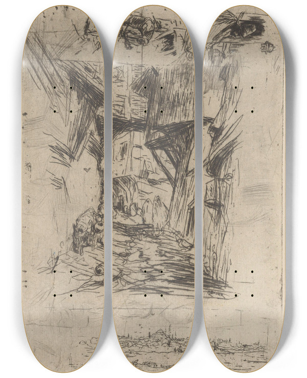 Triptych art skateboard deck of Marius Bauer Vier Voorstellingen Uit Constantinopel by Marius Bauer (1867-1932)