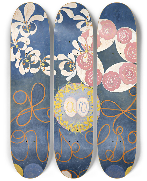 Triptych art skateboard deck of Hilma Af Klint Childhood Group Iv by Hilma af Klint (1862-1944)