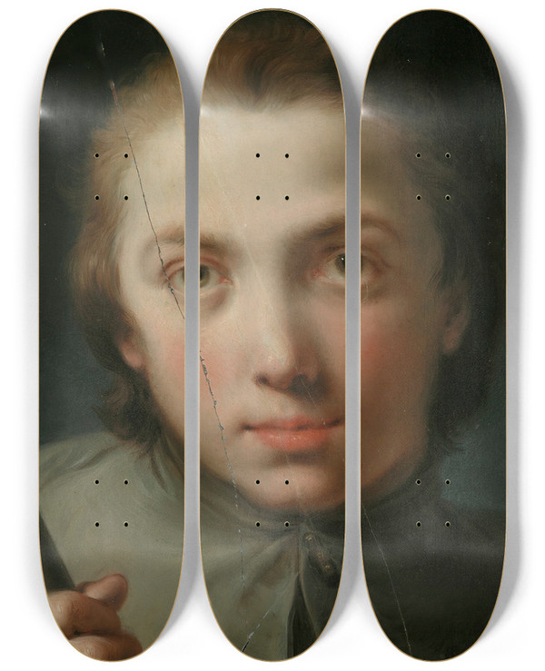 Triptych art skateboard deck of Gaetano Gandolfi Head Of A Boy by Gaetano Gandolfi (1734-1802)