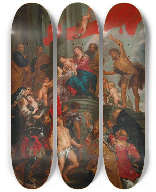 Triptych art skateboard deck of Follower Of Peter Paul Rubens Madonna And Child With Saints_1 by Follower Of Peter Paul Rubens (1577-1640)