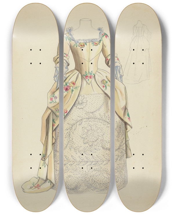 Triptych art skateboard deck of Eleanor Ruelos Dress by Eleanor Ruelos
