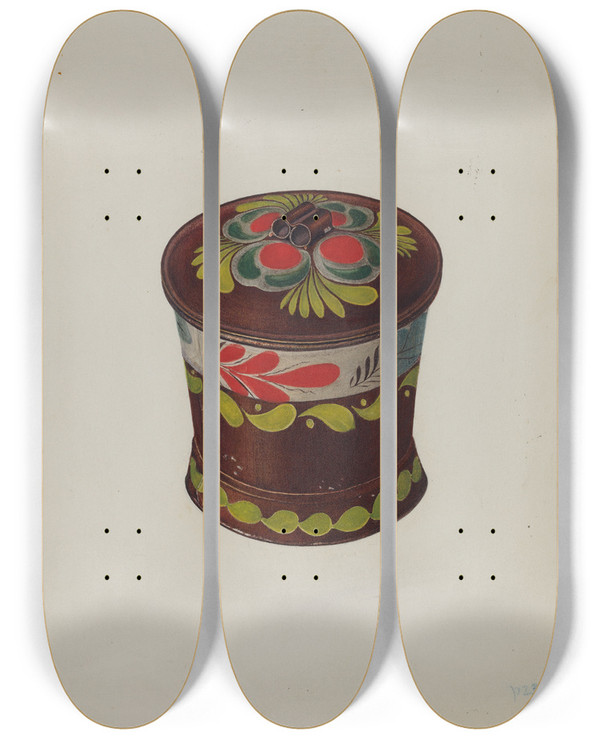Triptych art skateboard deck of Charles Henning Toleware Sugar Bowl_1 by Charles Henning
