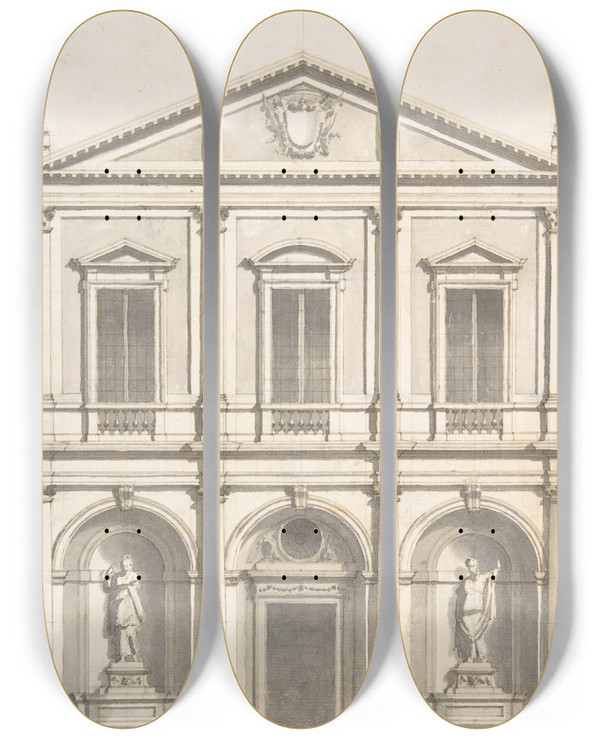 Triptych art skateboard deck of Giuseppe Jarmorini Design For A Church Faade by Giuseppe Jarmorini (1730-1816)