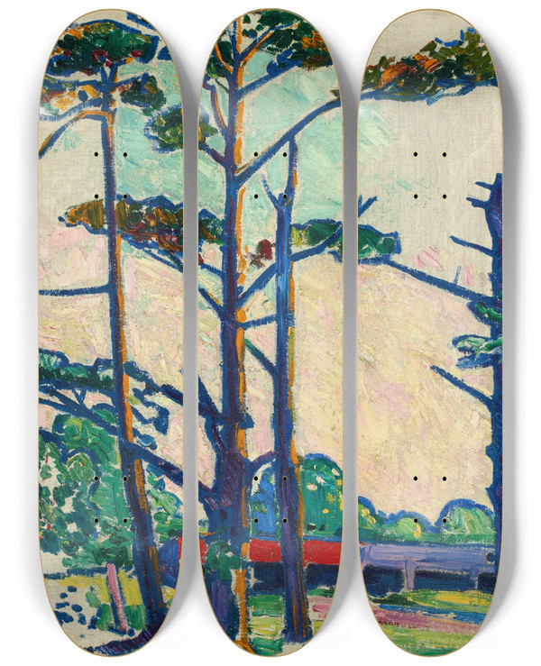 Triptych art skateboard deck of William Sommer Fauve Landscape by William Sommer (1867-1949)