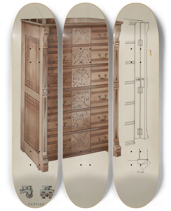 Triptych art skateboard deck of Kurt Melzer Highboy by Kurt Melzer