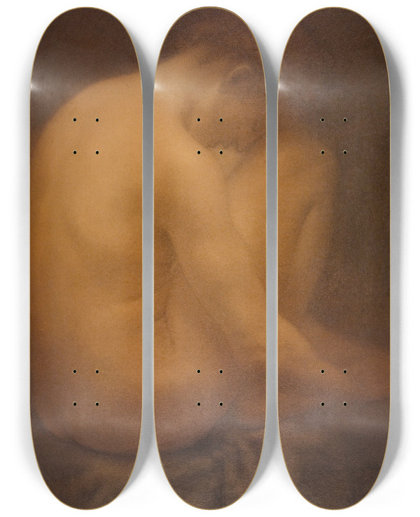 Triptych art skateboard deck of Armand Rassenfosse Male Nude Seated by Armand Rassenfosse (1862-1934)
