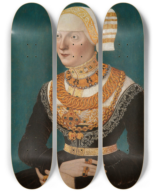 Triptych art skateboard deck of Conrad Faber Von Kreuznach Portrait Of A Woman by Conrad Faber Von Kreuznach (1490-1553)