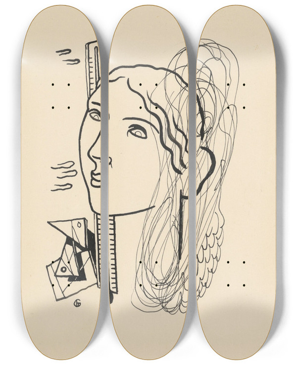 Triptych art skateboard deck of Mikul Galanda Thermometer_2 by Mikulas Galanda (1895-1938)